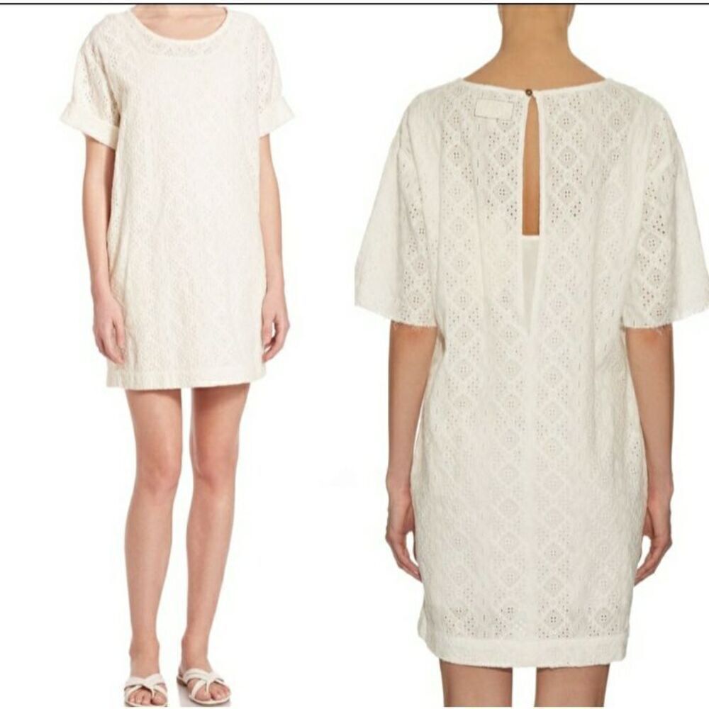 Current Elliott Eyelet White Short Sleeve T-Shirt Dress Size 0 MSRP $258 NWOT